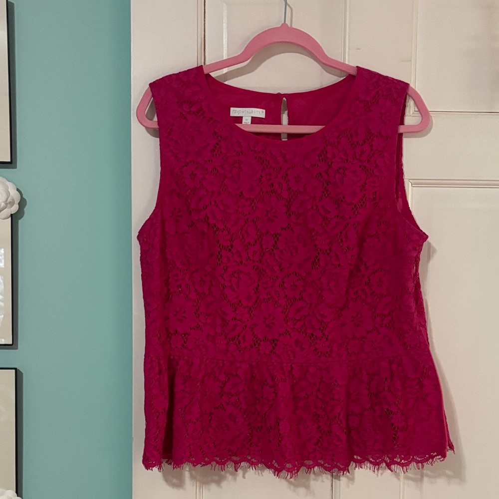 Talbots Fuchsia Lace Sleeveless Peplum Blouse
